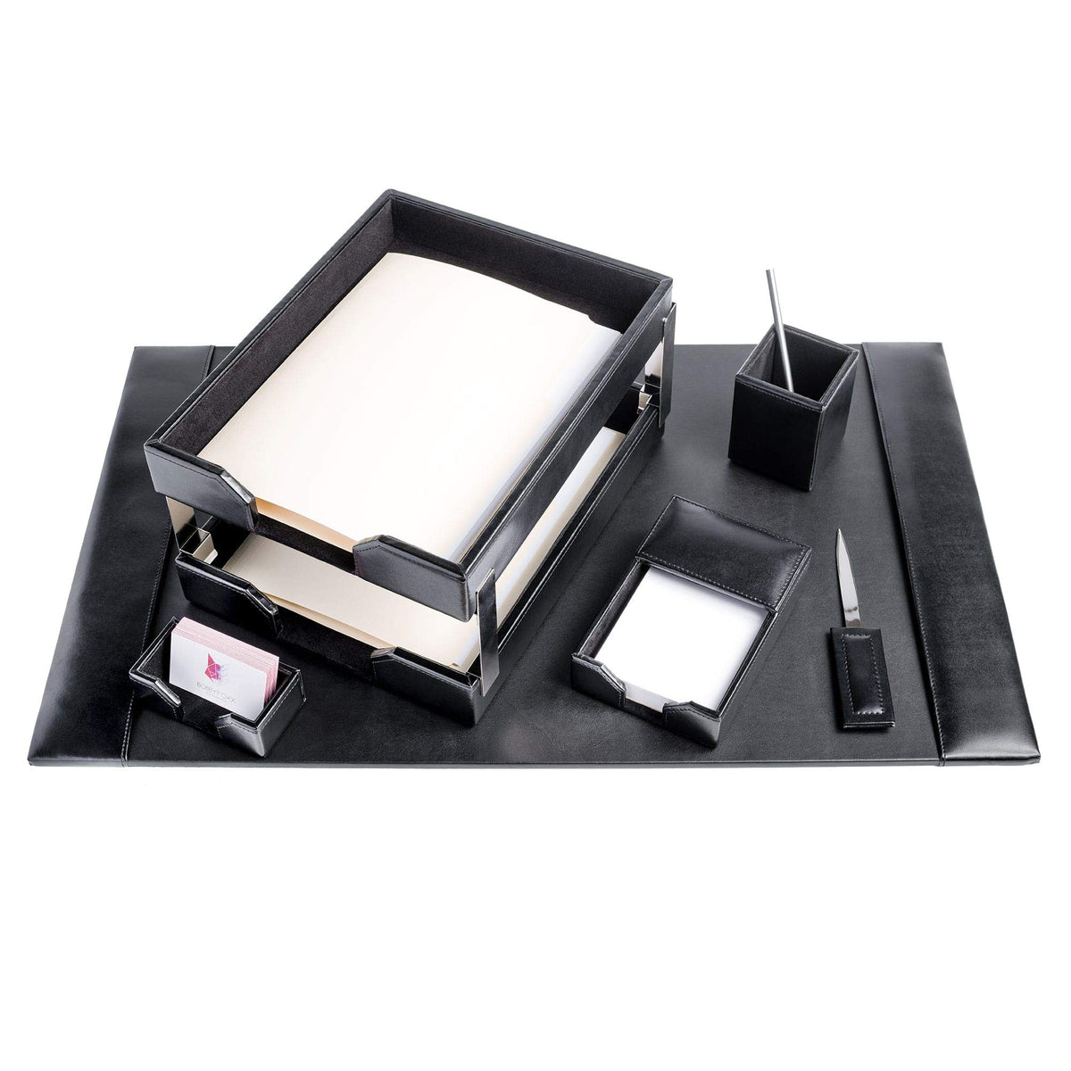 Black 8 Piece Bonded Leather Desk Set L911