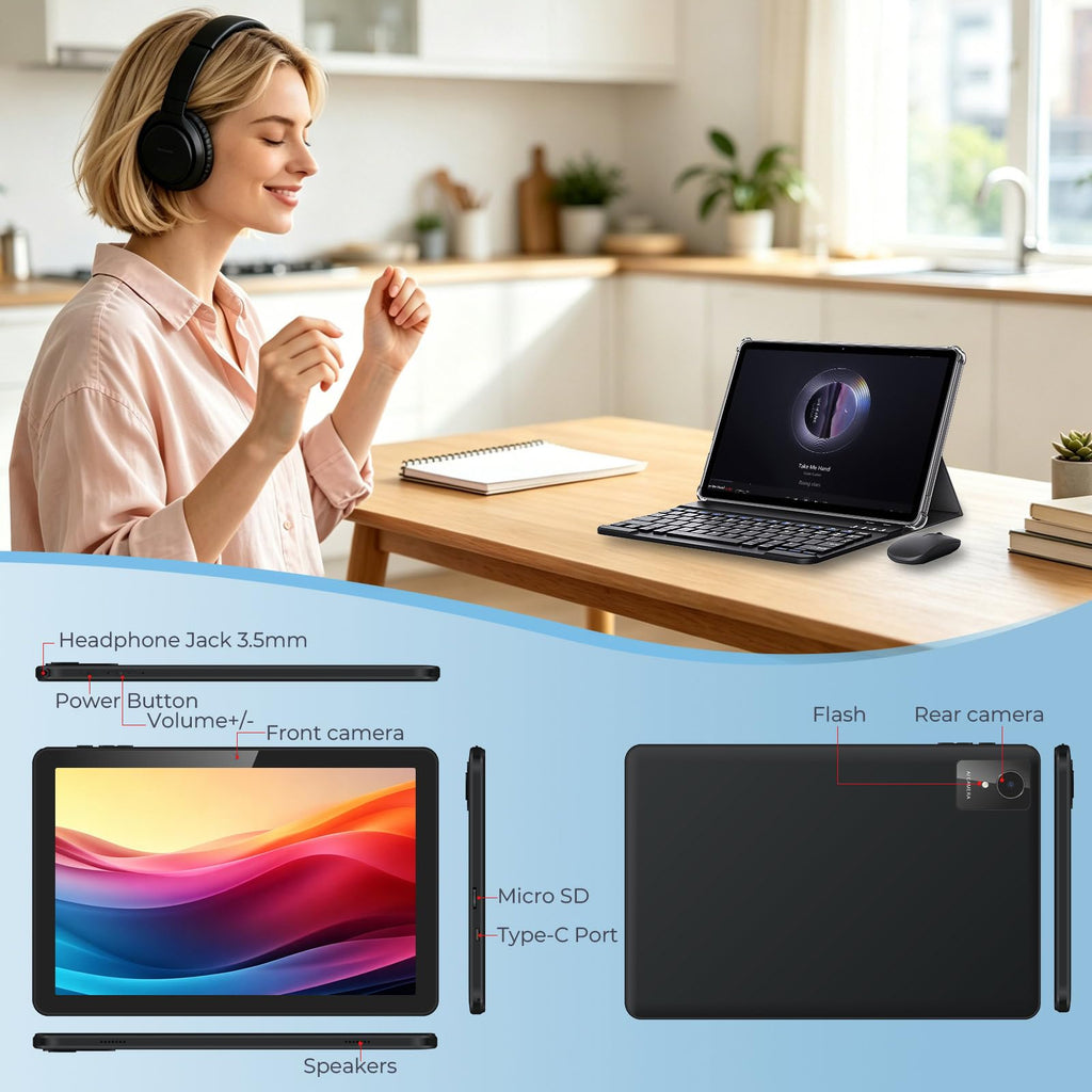 Android Tablet 10 inch, 26GB RAM 128GB ROM 7000 mAh Black O728009