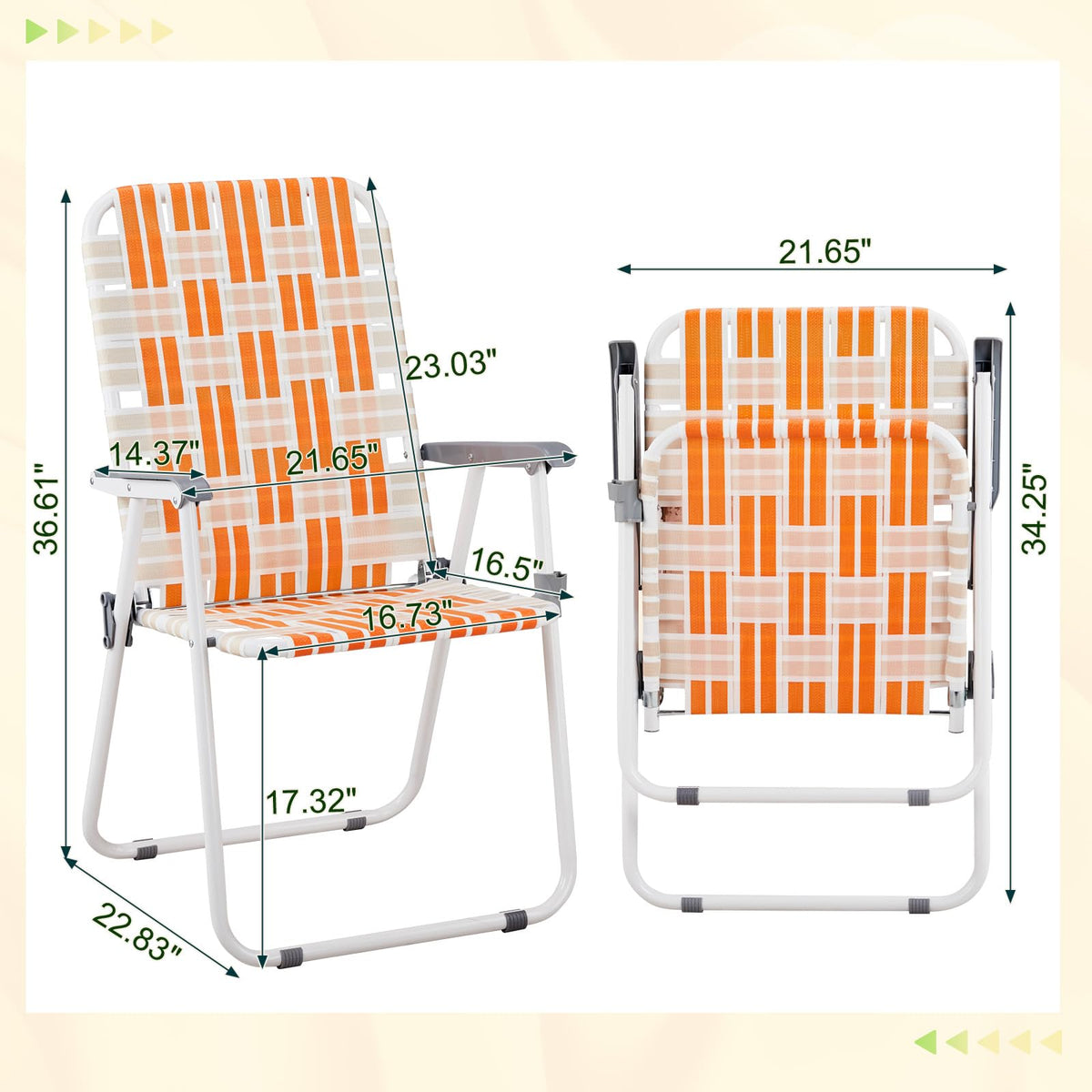 Folding Webbed Chair Set of 2 Steel Frame 300lbs Capacity V294