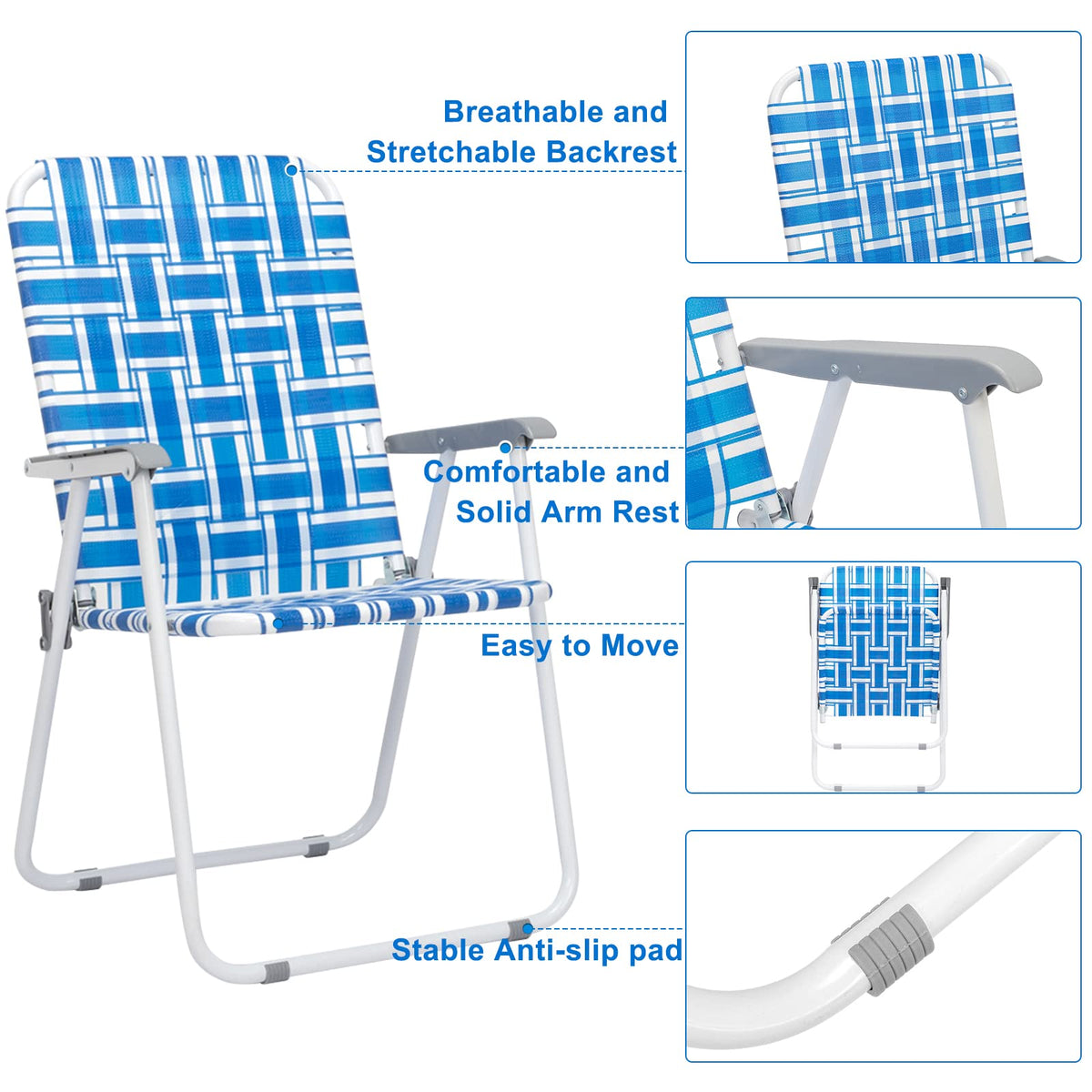 Set of 2 Blue & White Webbed Folding Chairs F1429