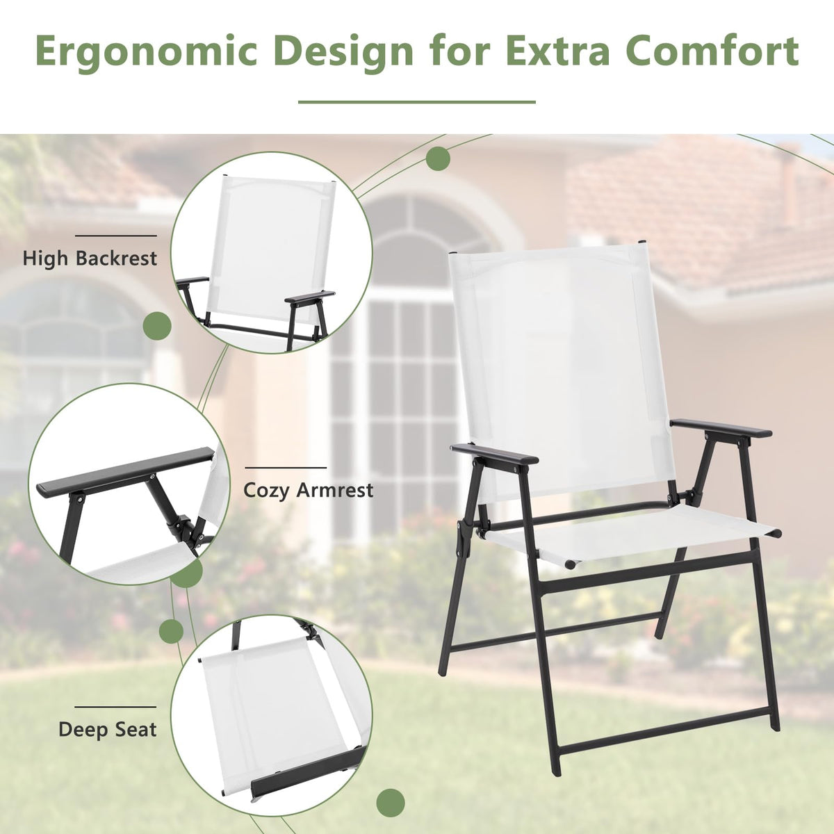 White Set of 2 Folding Patio Chairs with Metal Frame K94618