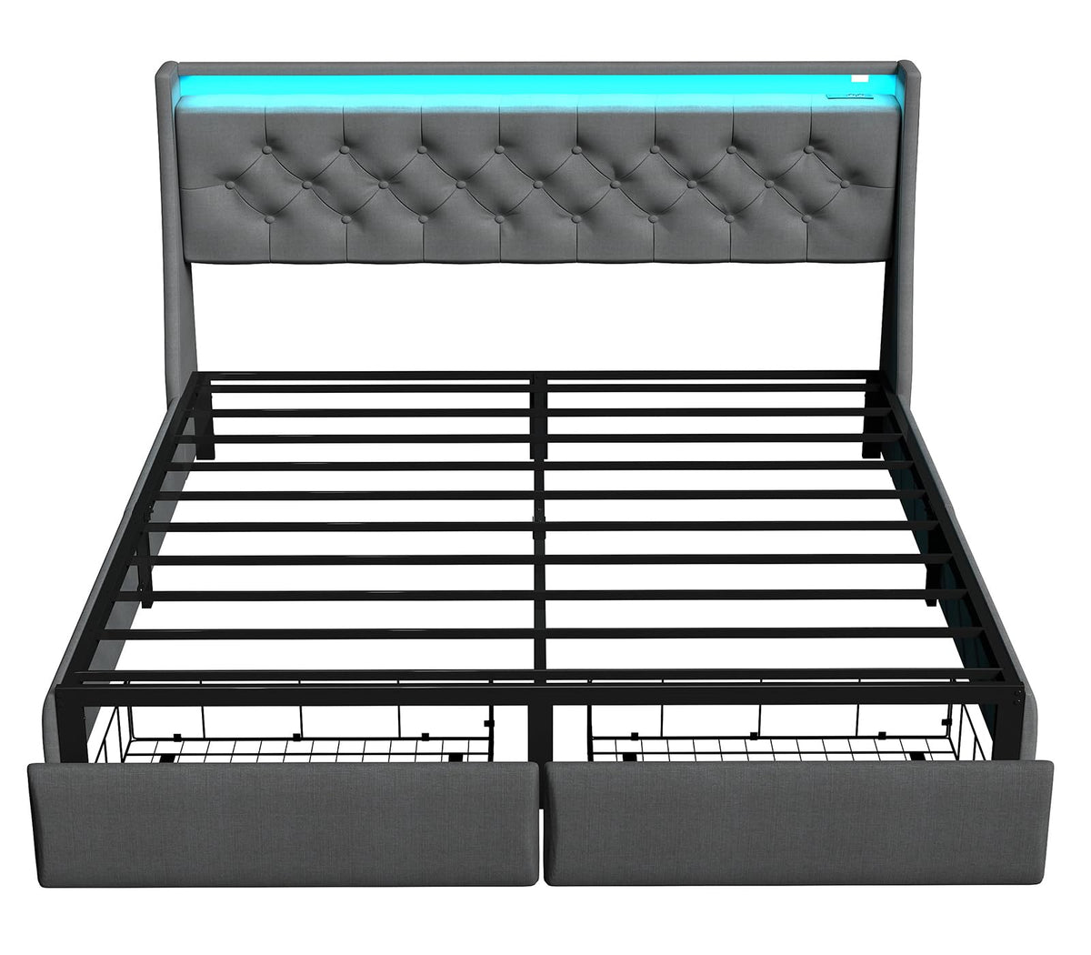 Queen Size Grey Bed Frame with 2 Storage Drawer H5106