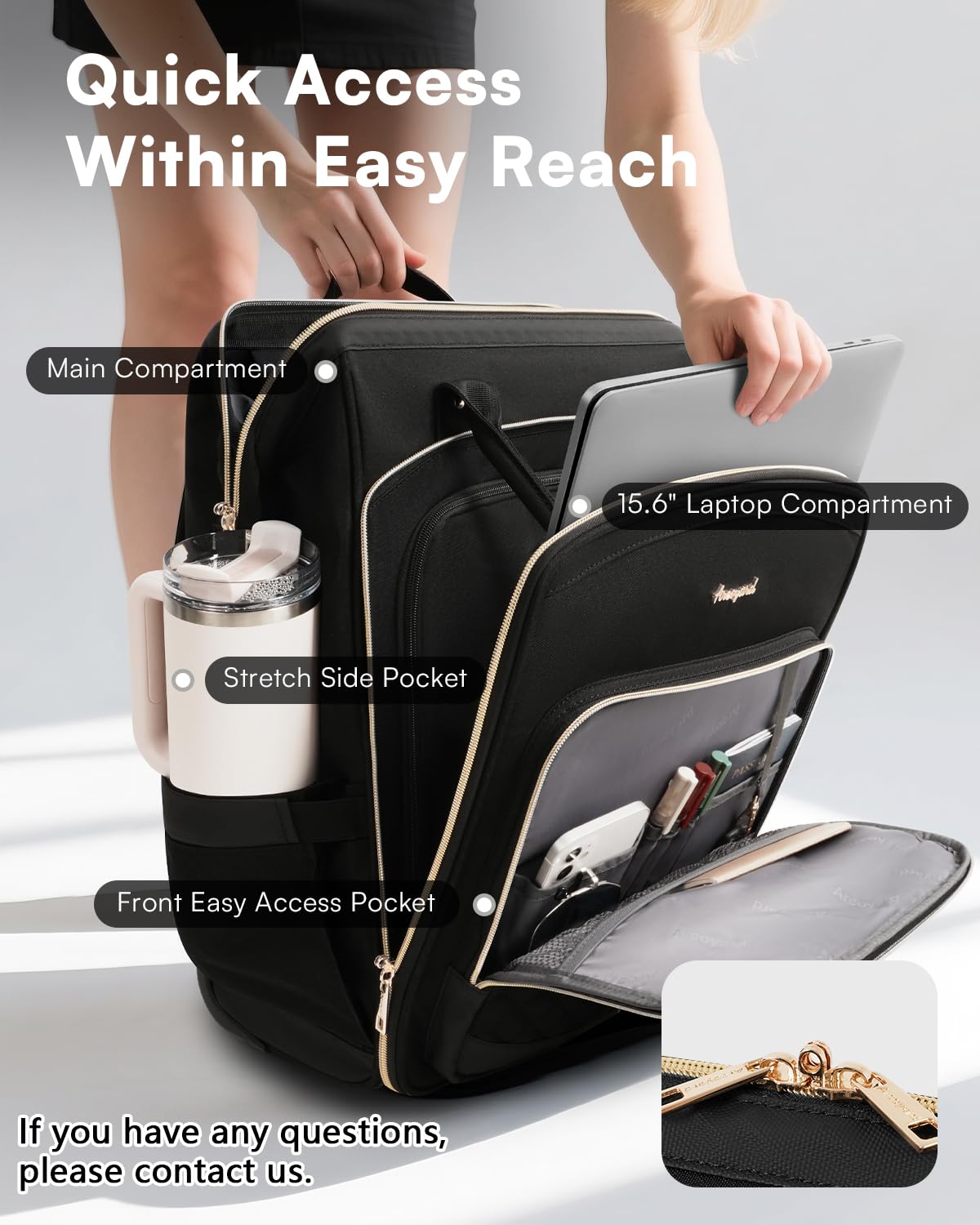 Black Rolling Backpack with Wheels T628
