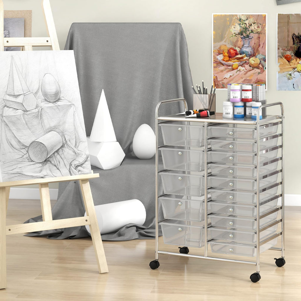 15 Drawer Rolling Storage Cart with Metal Frame M66369