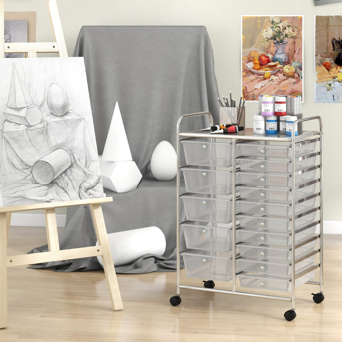 15 Drawer Rolling Storage Cart with Metal Frame M66369