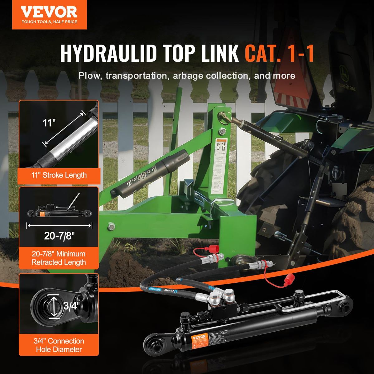 Hydraulic Top Link Cat.1-1 with 2 Hoses & Check Valve M49051