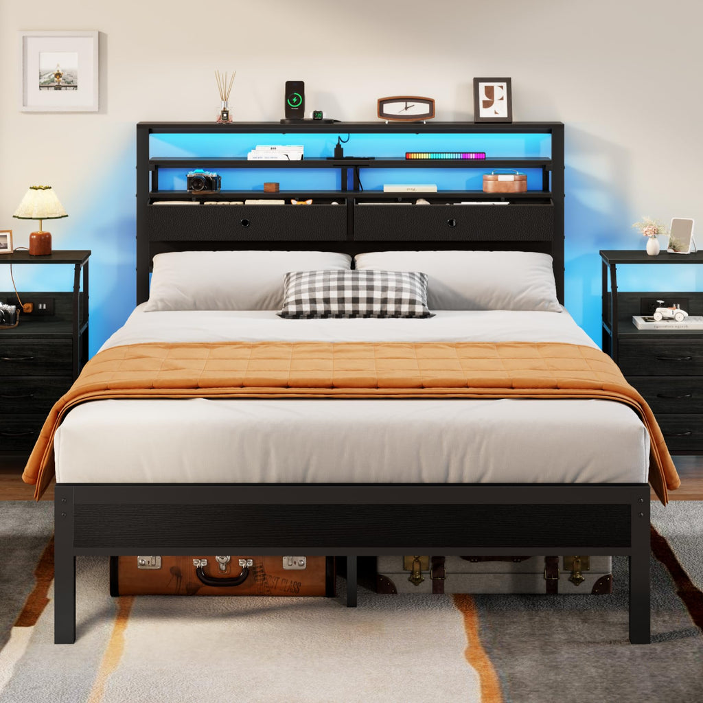Full Size Bed Frame with Headboard & 2 Fabric Drawers H927994