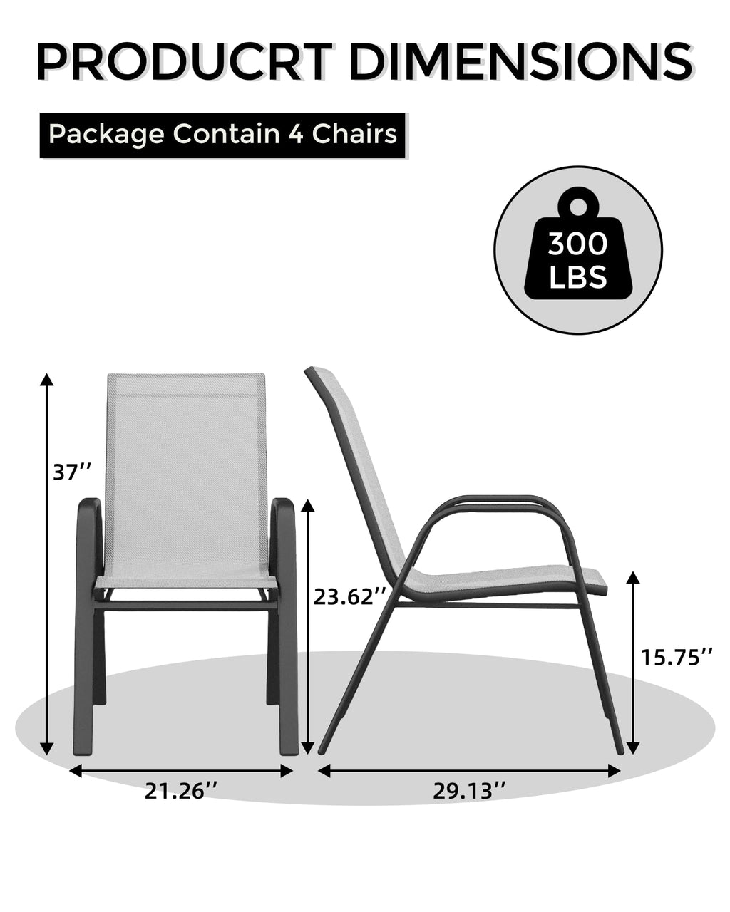 Stackable Outdoor Dining Chairs Set of 4 Textilene Fabric Metal Frame Grey B4460