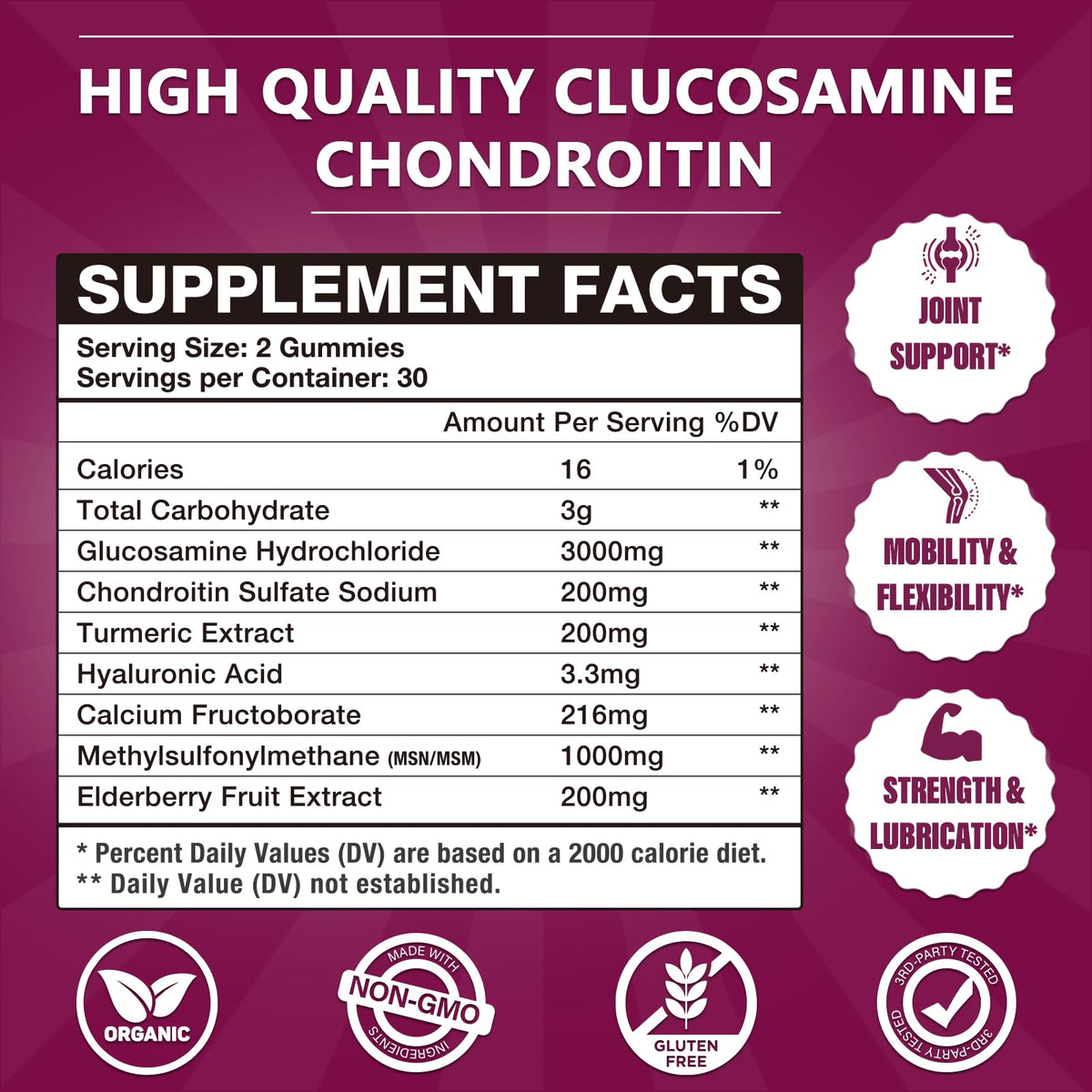 3000MG Glucosamine Chondroitin Gummies with MSM & Elderberry 180Cts P4689