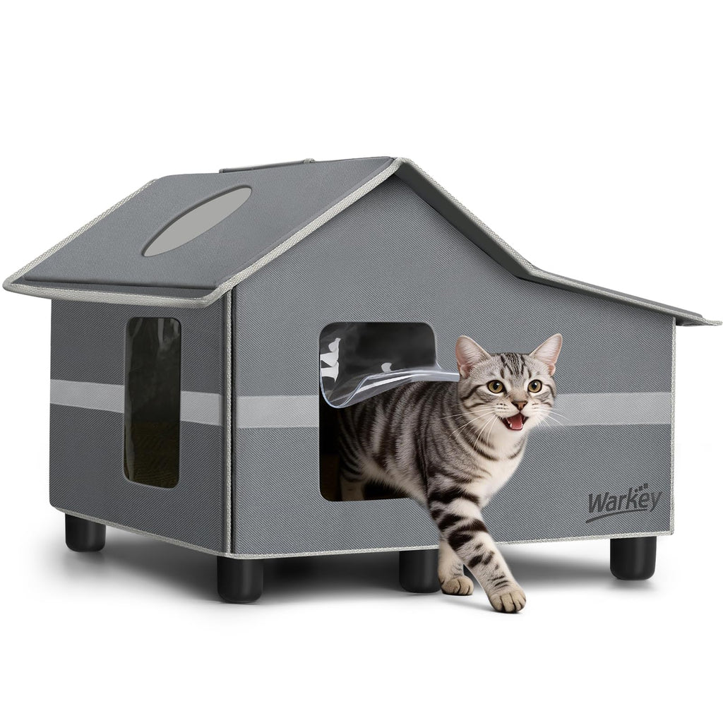 Weatherproof Insulated Outdoor Cat House with Cozy Mat M6818