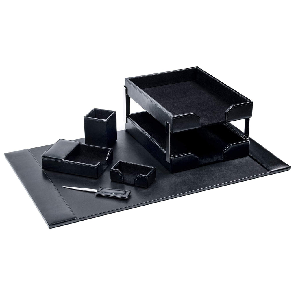 Black 8 Piece Bonded Leather Desk Set L911