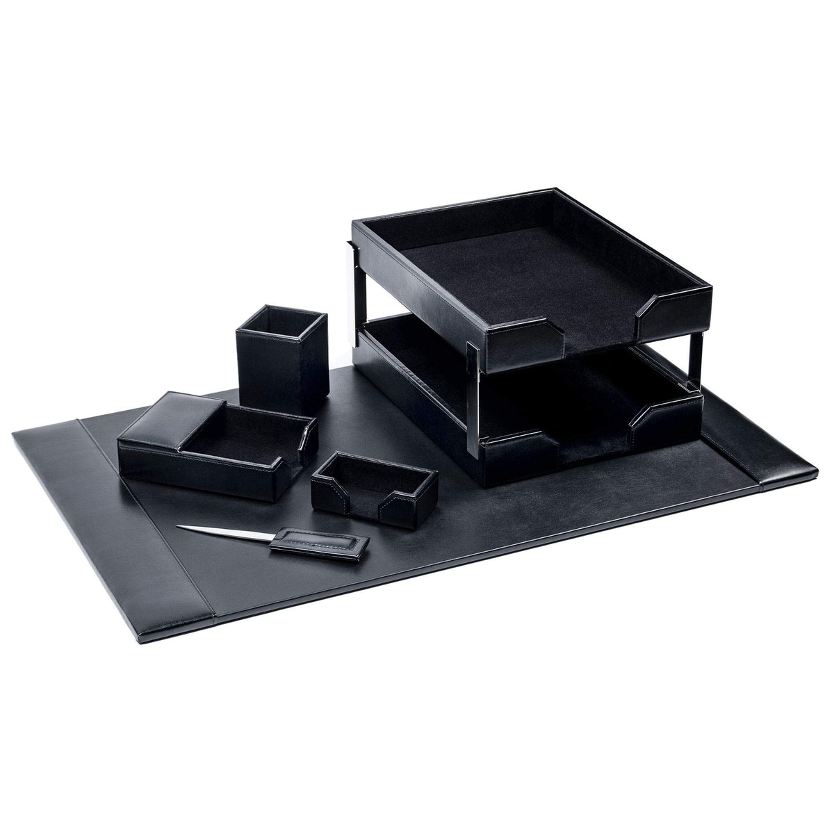 Black 8 Piece Bonded Leather Desk Set L911