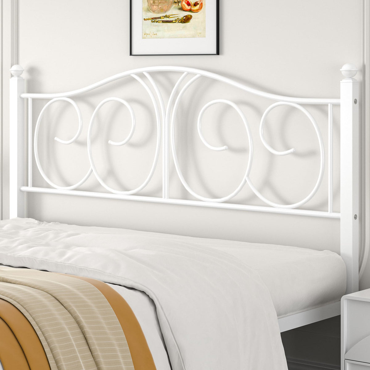 Full Size Pure White Metal Platform Bed Frame with Headboard and Footboard Z117986