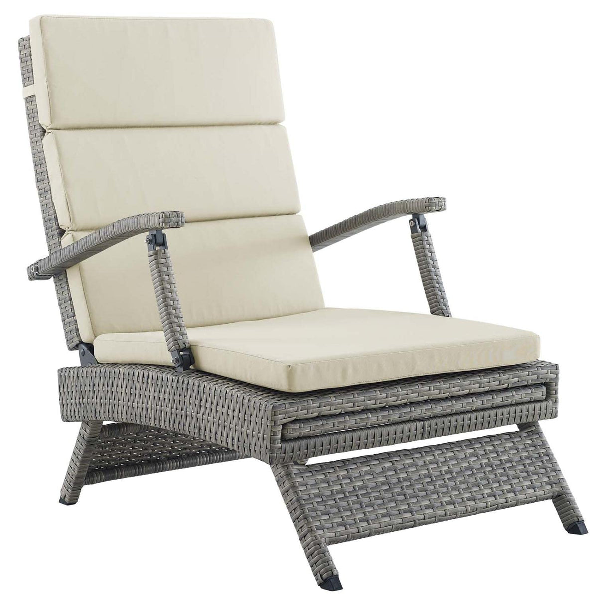 Light Gray Beige Wicker Rattan Chaise Lounge Z2771