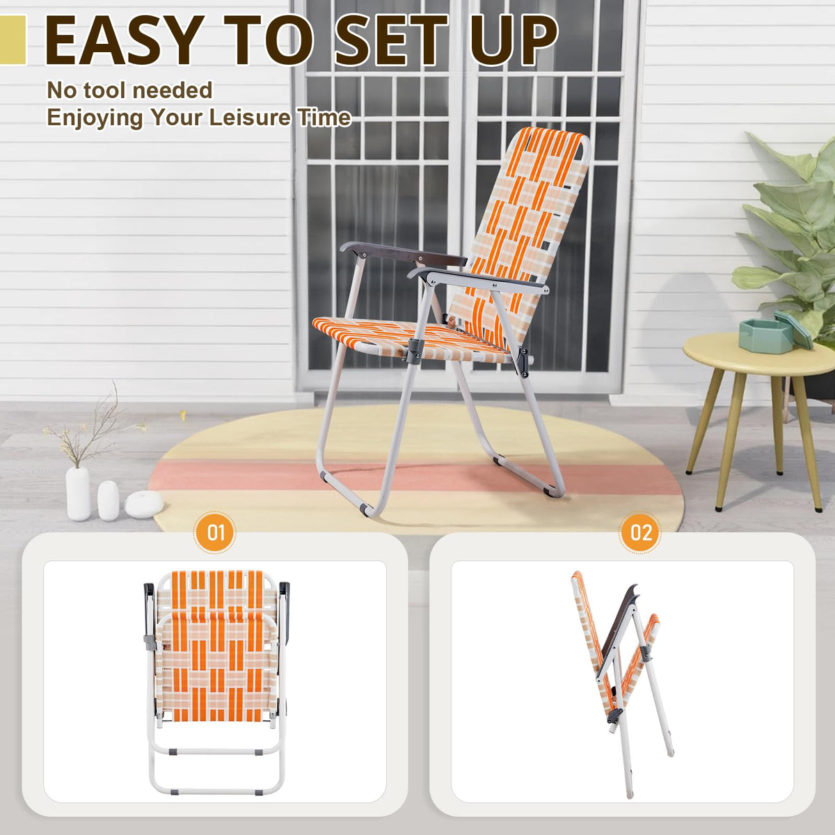 Folding Webbed Chair Set of 2 Steel Frame 300lbs Capacity V294