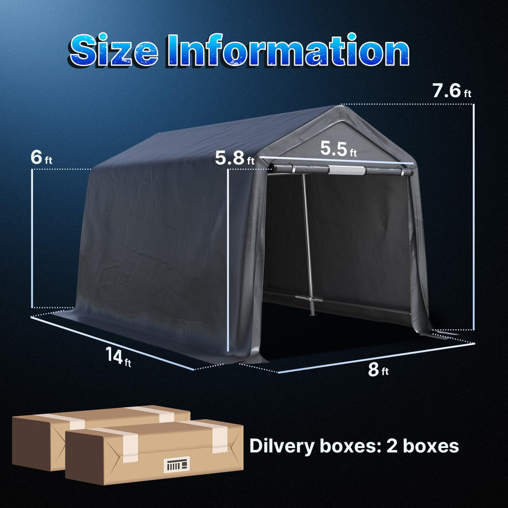 8x14 ft Steel Portable Garage Shelter with 2 Roll up Doors N662
