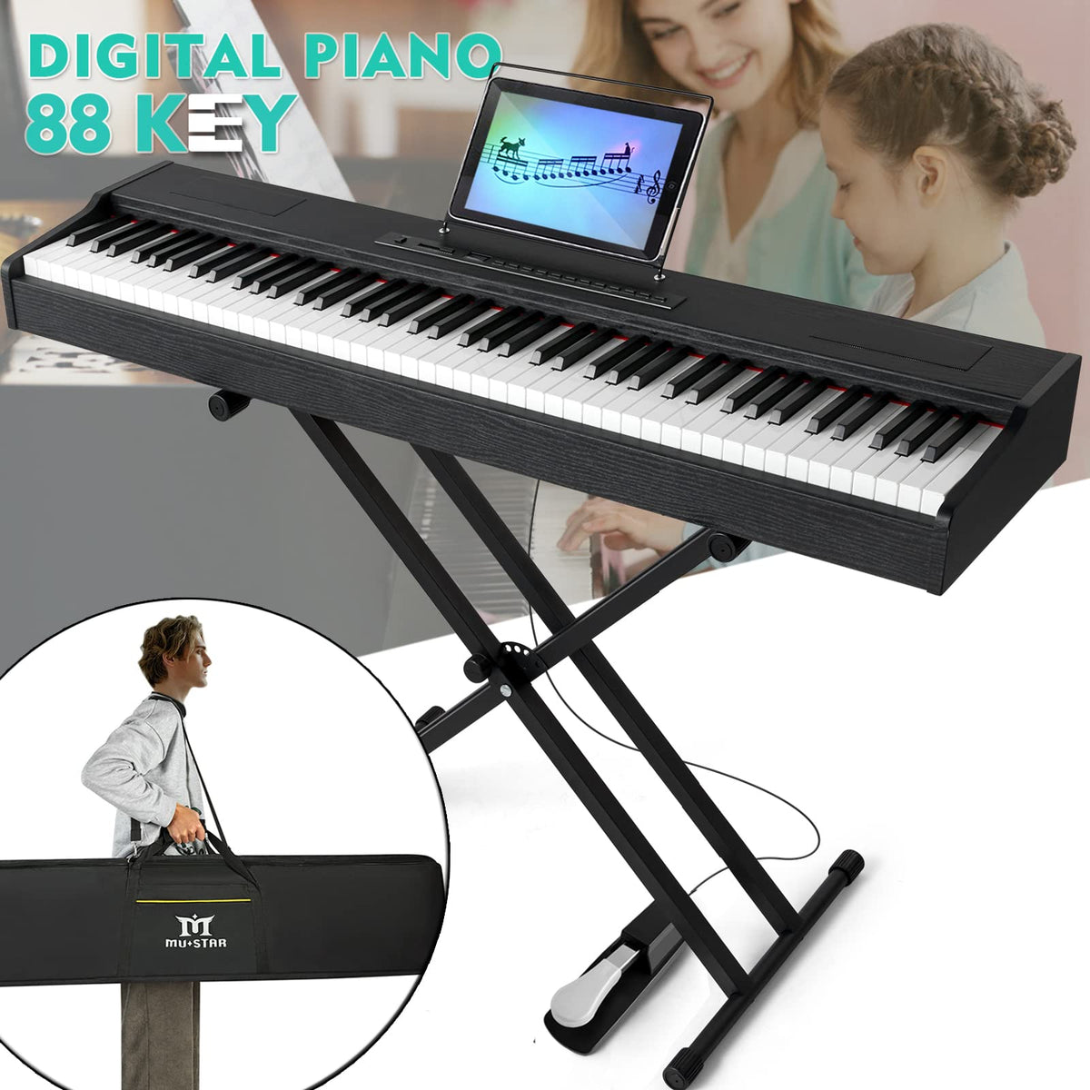88 Key Fully Weighted Hammer Action Digital Piano with Stand U6192