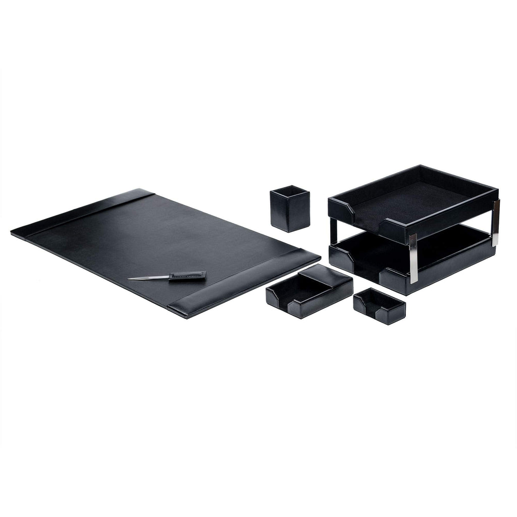 Black 8 Piece Bonded Leather Desk Set L911