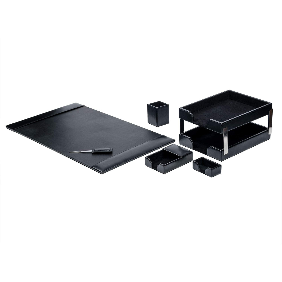 Black 8 Piece Bonded Leather Desk Set L911