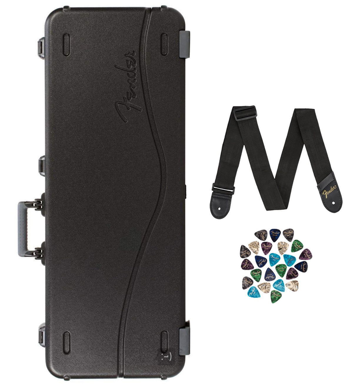 Black Molded Guitar Case with Guitar Strap and 24-Pack Picks T2070