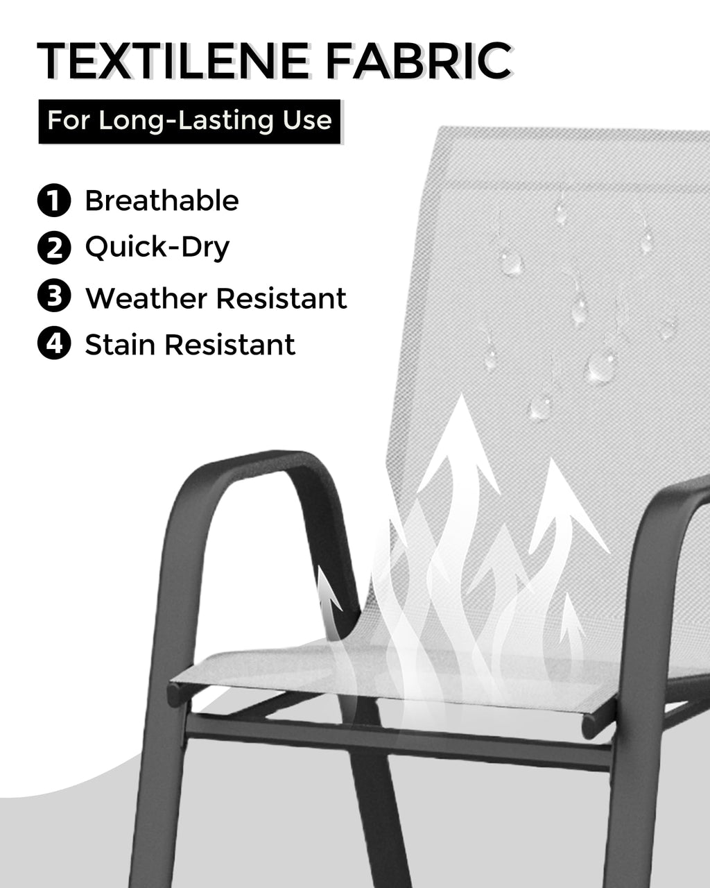 Stackable Outdoor Dining Chairs Set of 4 Textilene Fabric Metal Frame Grey B4460