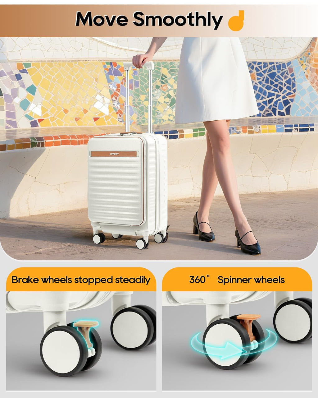 20 Inch Carry On Luggage with Front Pocket and Cup Holder, White O579473