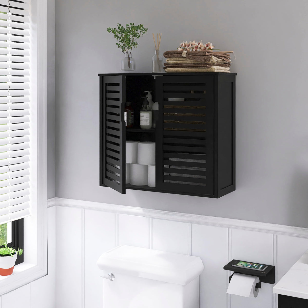 Black Bathroom Storage Cabinet with Adjustable Shelf J5864