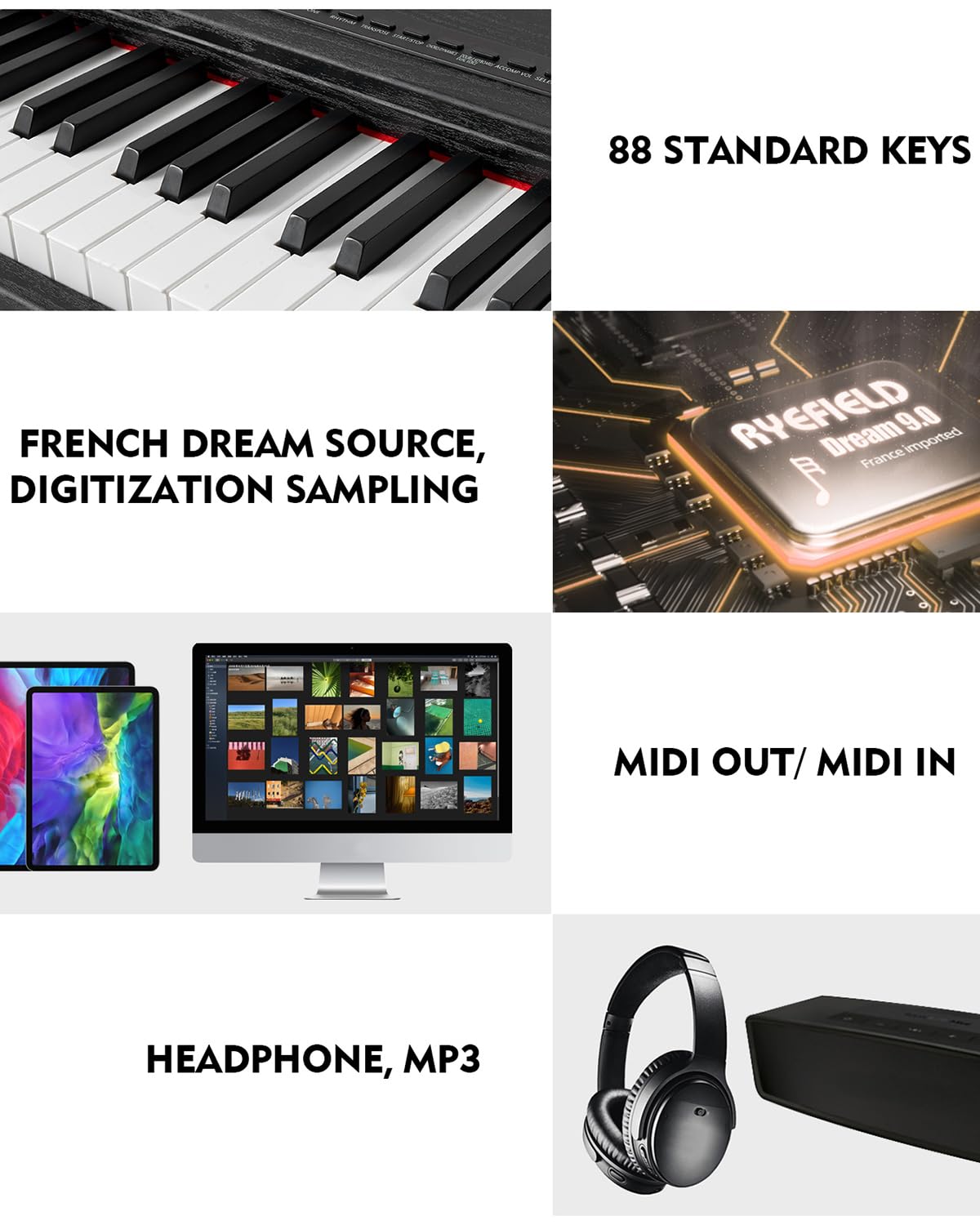 88 Key Fully Weighted Hammer Action Digital Piano with Stand U6192