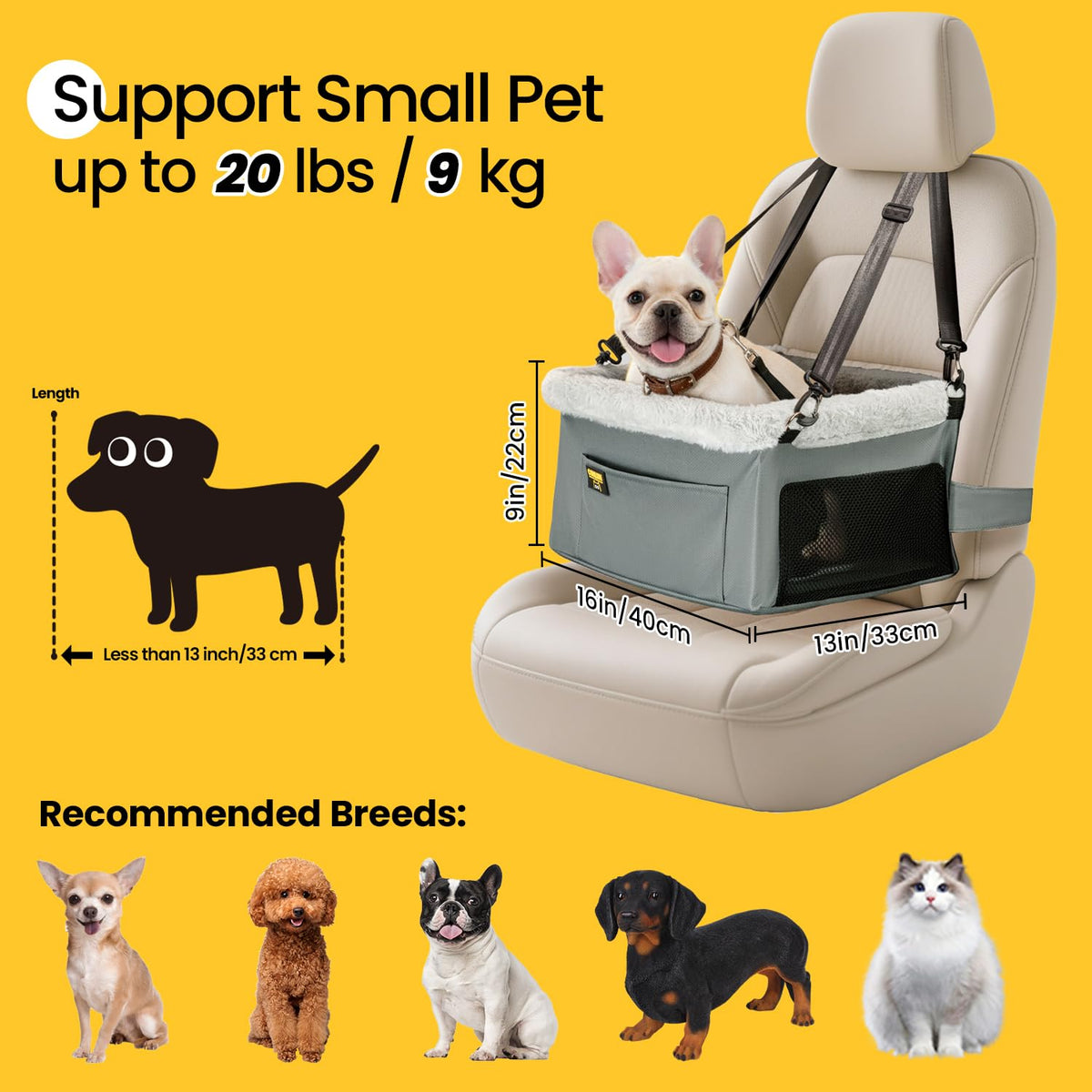 Dog Car Seat Booster Steel Frame Grey S95338