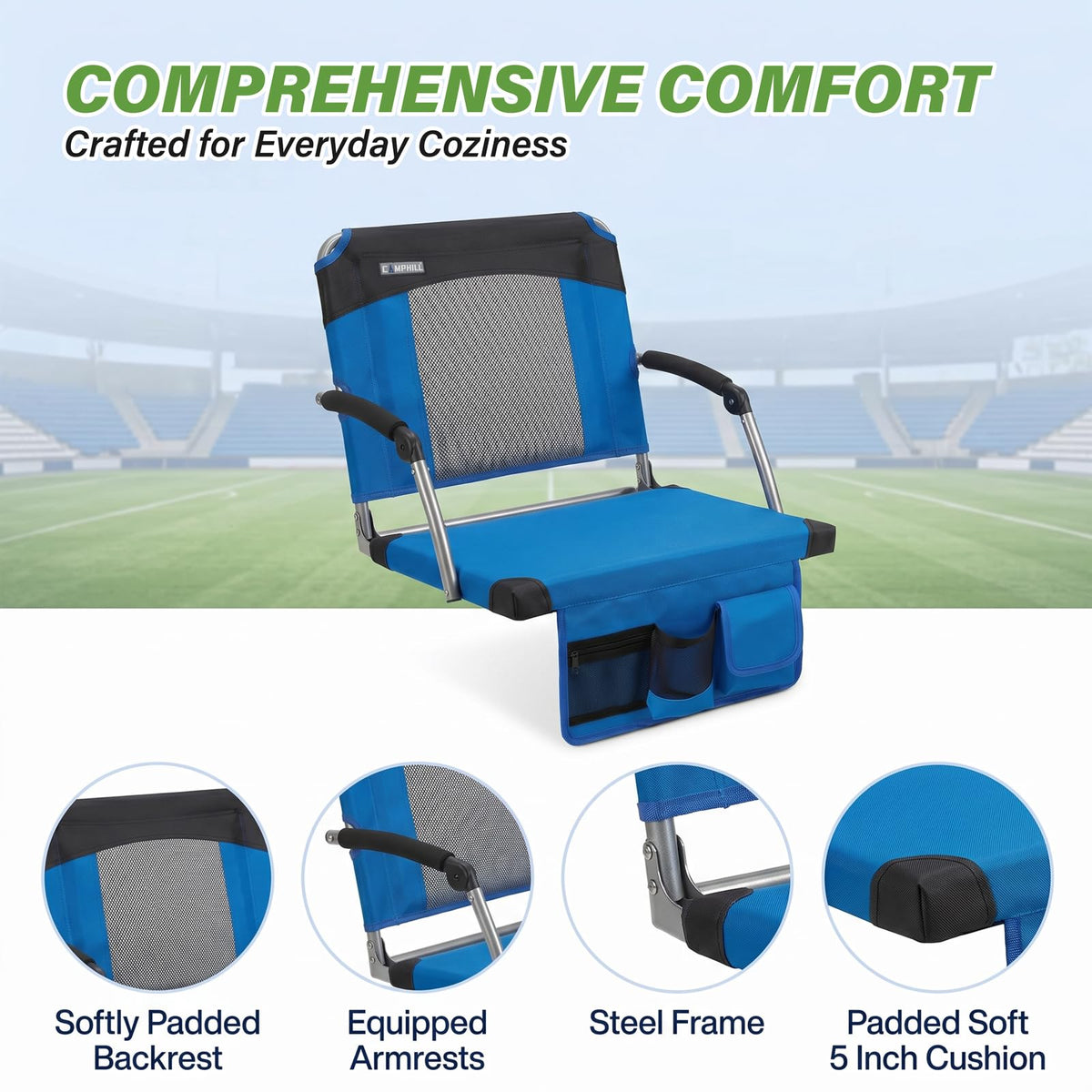 2 Pack Blue Stadium Seats with Back Support & Armrests G790