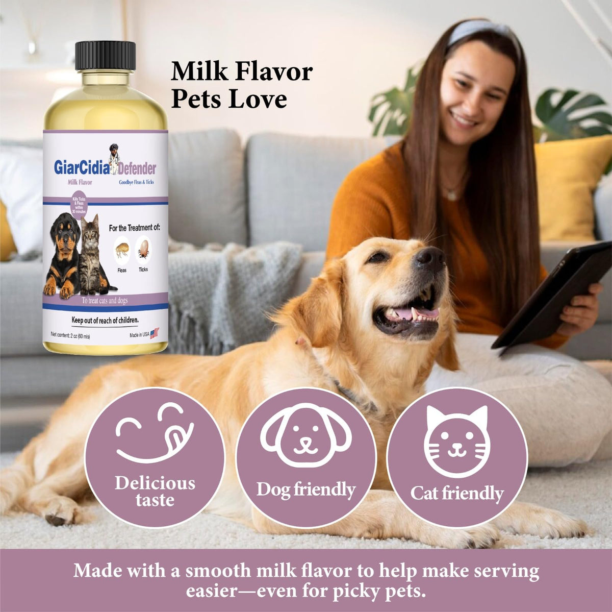 Flea & Tick Support for Cats & Dogs Oral Suspension Milk Flavor 60ml T84282