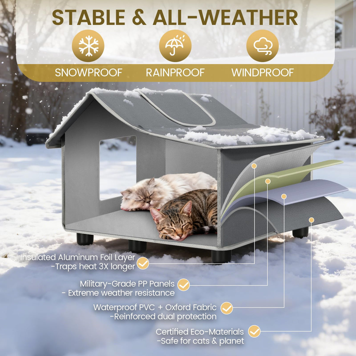 Weatherproof Insulated Outdoor Cat House with Cozy Mat M6818