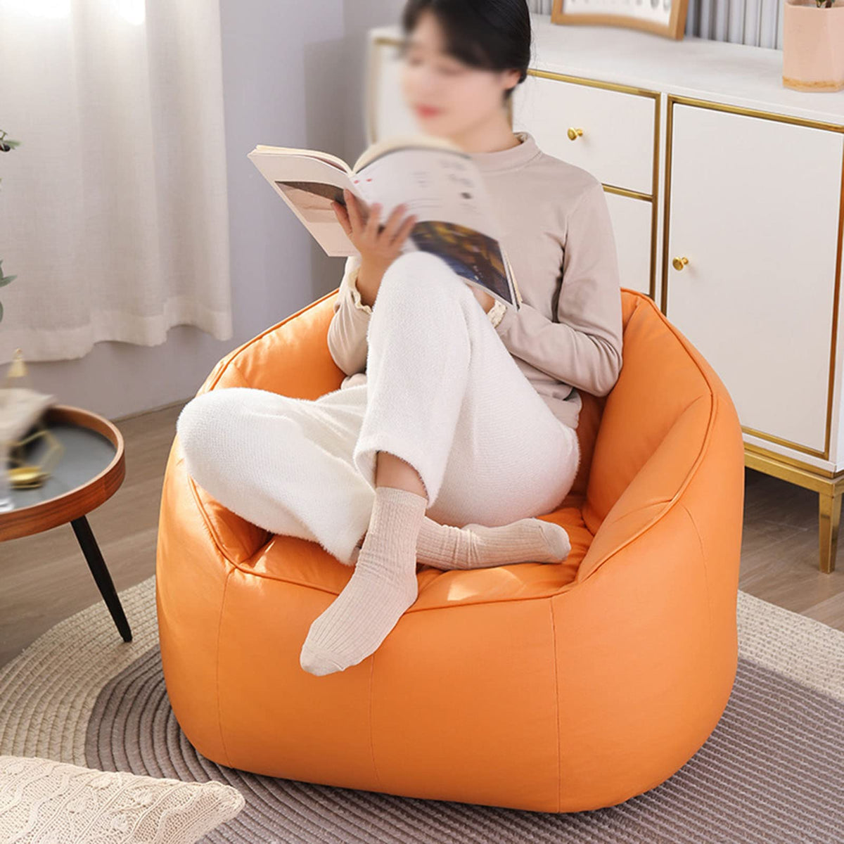 Stuffable Bean Bag Chair Cover Small Beige Yellow N161