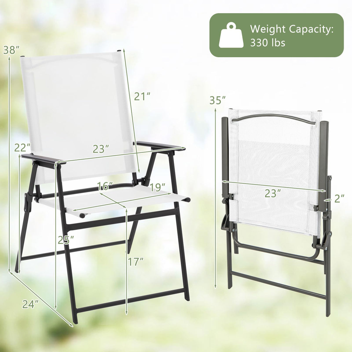 White Set of 2 Folding Patio Chairs with Metal Frame K94618