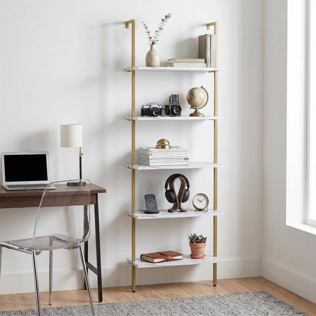White 5-Tier Ladder Bookshelf O989971