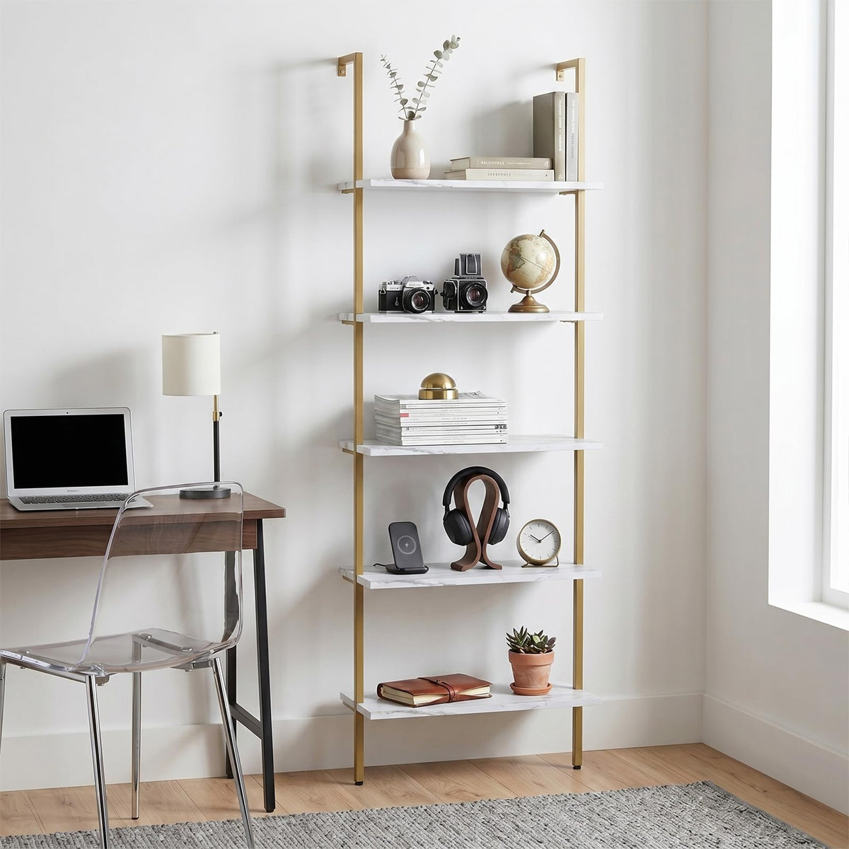 White 5-Tier Ladder Bookshelf O989971