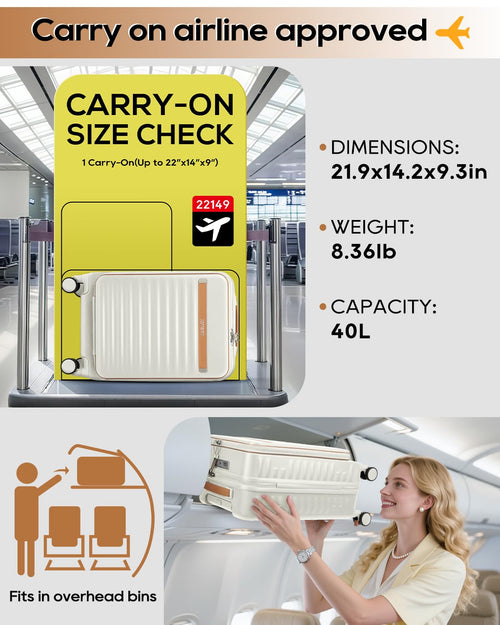 20 Inch Carry On Luggage with Front Pocket and Cup Holder, White O579473