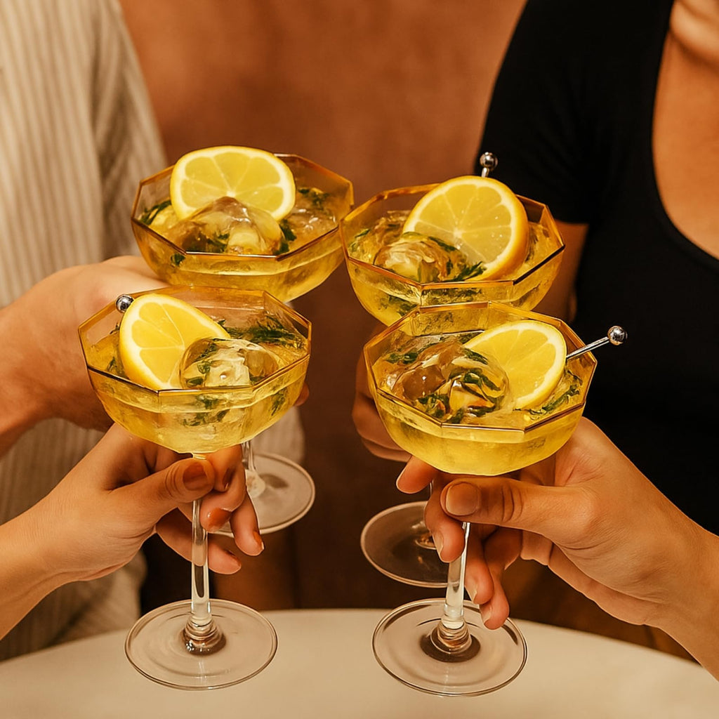 Champagne Coupe Glasses Set of 4 Gold Rim N2817