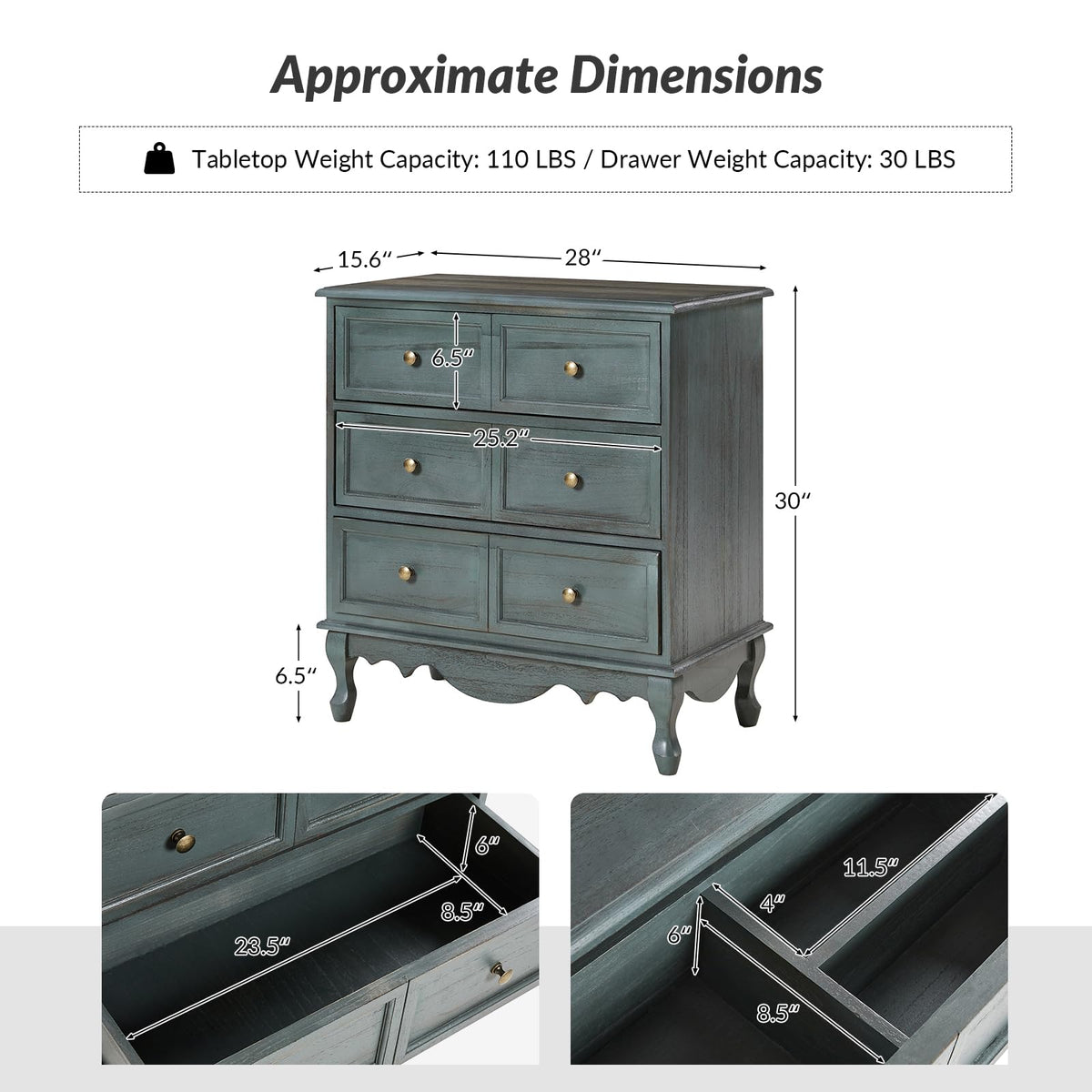 Blue 3-Drawer Nightstand with Charging Station L514346