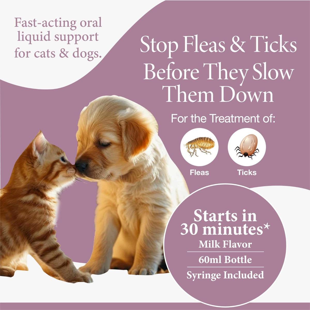 Flea & Tick Support for Cats & Dogs Oral Suspension Milk Flavor 60ml T84282