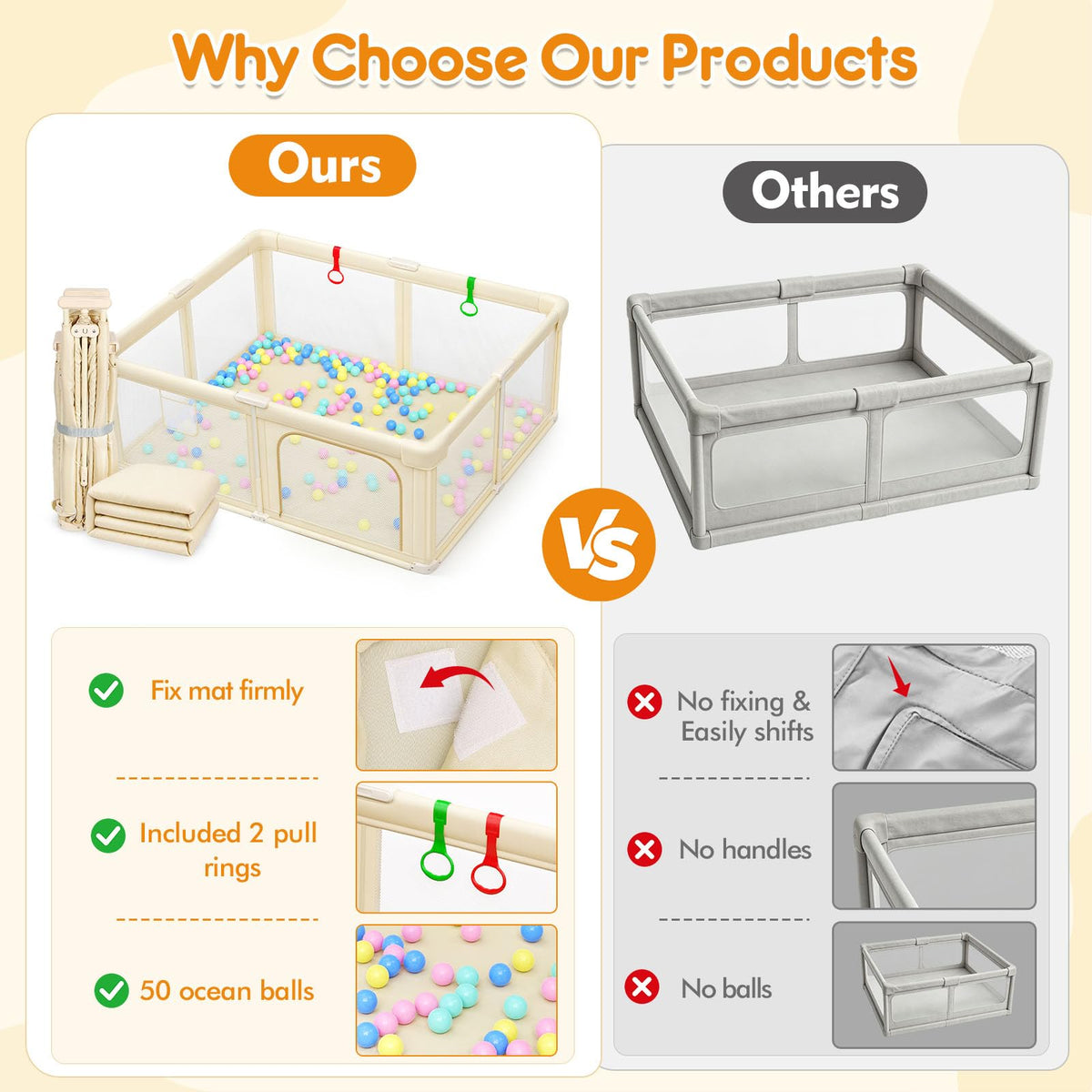 Foldable Baby Playpen with Mat J49188