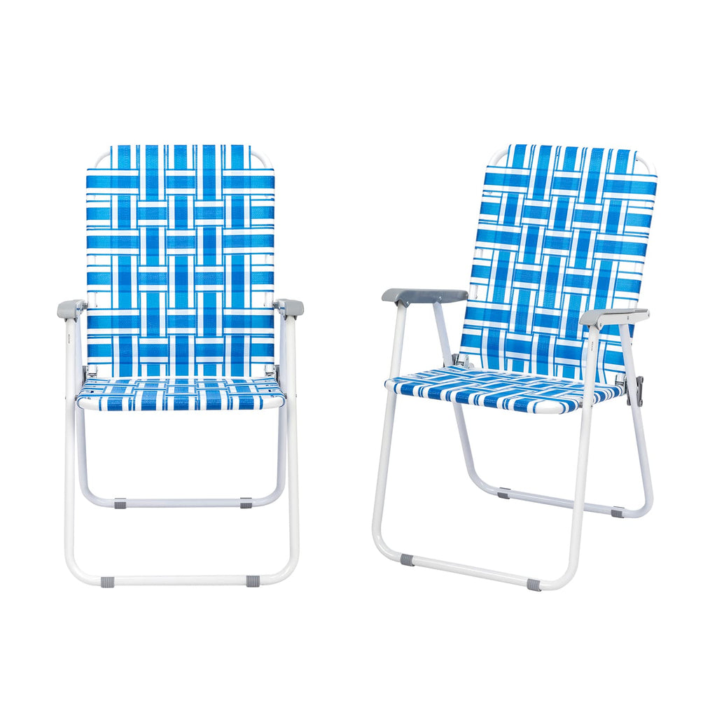 Set of 2 Blue & White Webbed Folding Chairs F1429