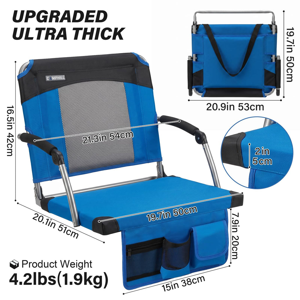 2 Pack Blue Stadium Seats with Back Support & Armrests G790