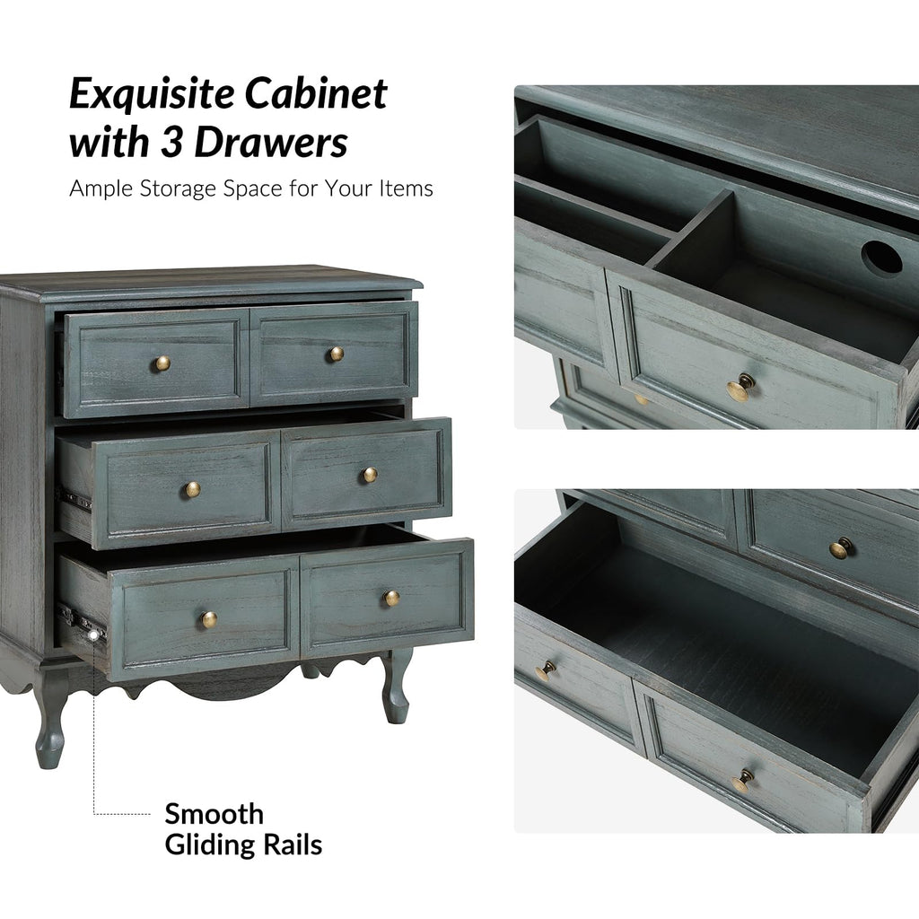 Blue 3-Drawer Nightstand with Charging Station L514346