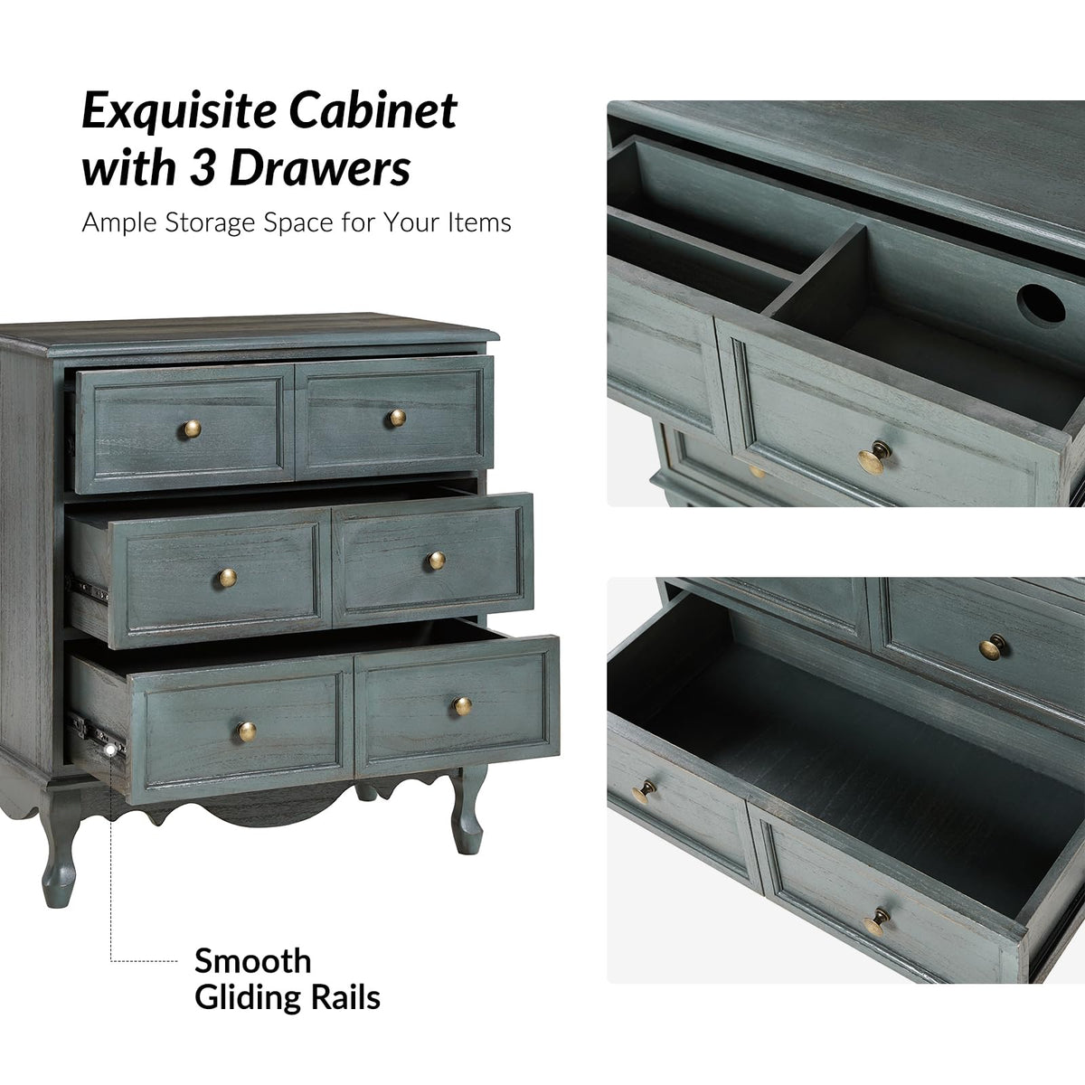 Blue 3-Drawer Nightstand with Charging Station L514346