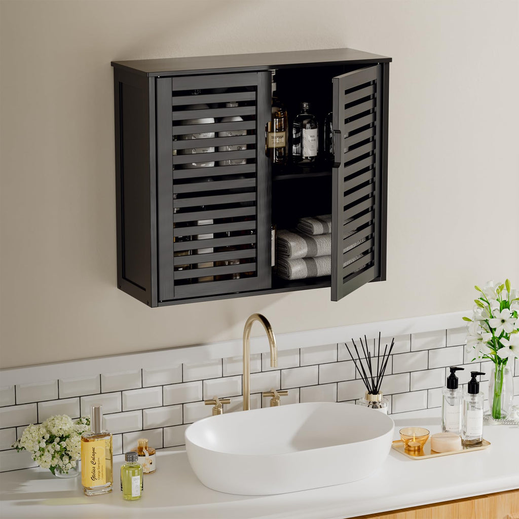 Black Bathroom Storage Cabinet with Adjustable Shelf J5864