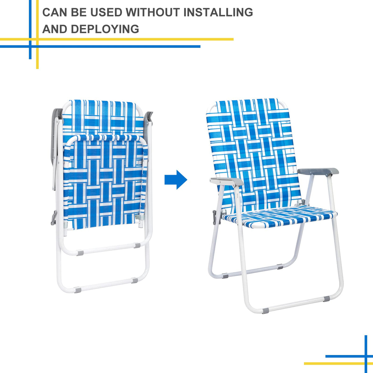 Set of 2 Blue & White Webbed Folding Chairs F1429