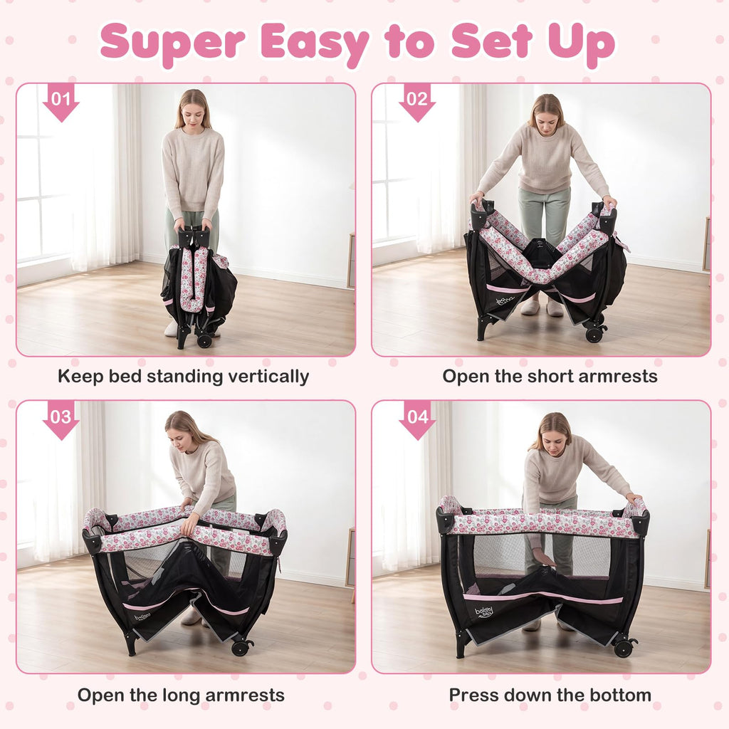 4 in 1 Pack and Play Portable Baby Playard with Bassinet I68032