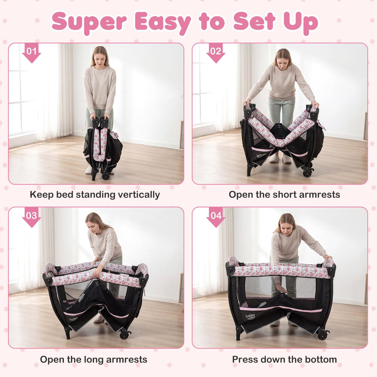 4 in 1 Pack and Play Portable Baby Playard with Bassinet I68032