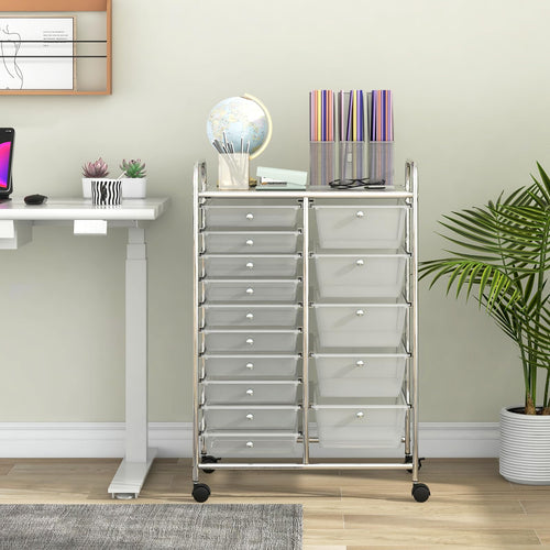 15 Drawer Rolling Storage Cart with Metal Frame M66369